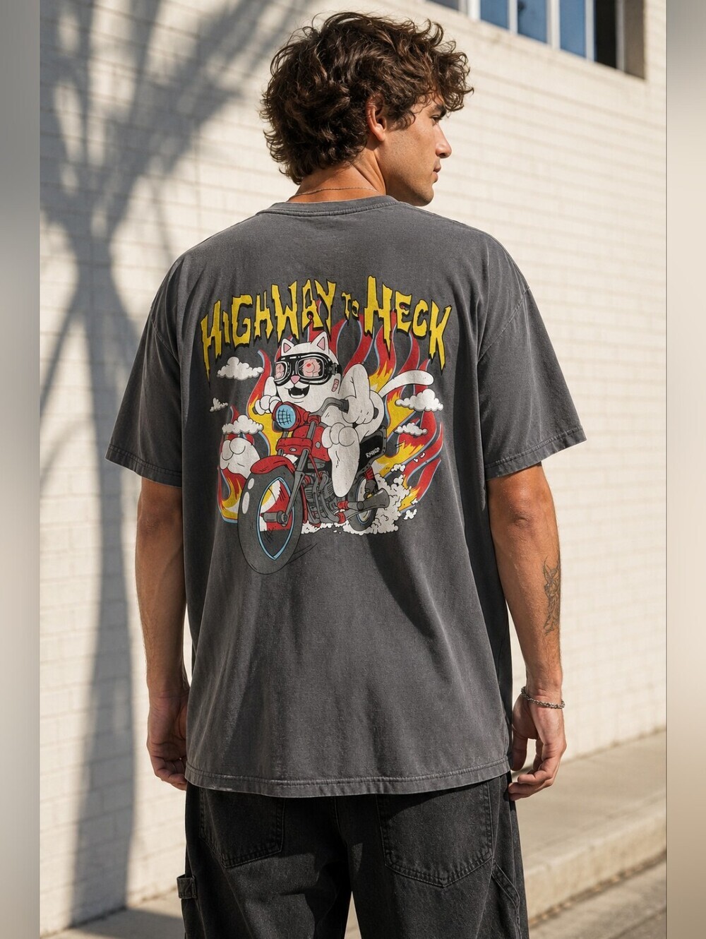RIPNDIP Highway To Heck T Shirt Men’s XL Gray Lord Nermal Biker Graphic Tee